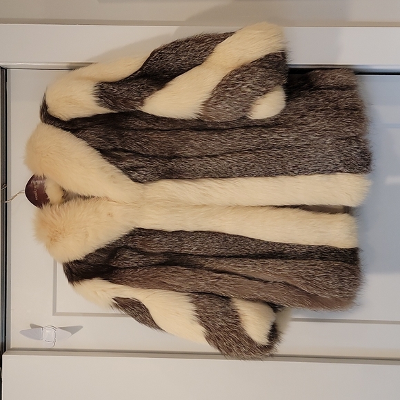 Authentic Vintage Fox Fur Jacker Coat Medium Dual Color Brown White - Picture 9 of 16
